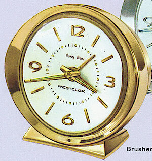 Westclox Baby Ben Deluxe Style 8 Brushed Brass Luminous. Westclox 1966 - 1967 Catalog -> 3