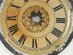 Westclox F W Gold Decorations Ivorine Dial. THE WESTERN CLOCK M'F'G. CO., LA SALLE, ILL., U.S.A.