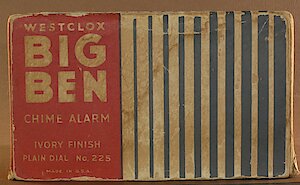 Westclox Big Ben Style 5 Chime Alarm Ivory Plain. This box is not original to this clock.