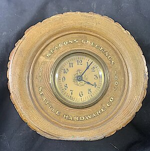 Westclox Berkshire Ash. This clock may be a variation of Berkshire Ash, or maybe it is a different model (Carvel Ash, for example?). Dated 1907 on the front.