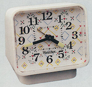 Westclox Nouveau Country Keywind White With Decorated Dial. Westclox and Seth Thomas 1990 Catalog -> 5