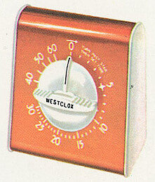 Westclox Lookout Portable Timer Red. Westclox 1960 Keywound and Electric Clocks Catalog -> 4