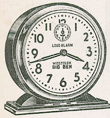 Westclox Big Ben Style 4a Loud Alarm Black Nickel Trim Plain. Michigan Hardware 1938 -> 668