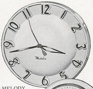 Westclox Melody Round Blue White. 1953 John Plain Book (Catalog) of Gifts and Homewares. John Plain & Co., Chicago, IL -> 75