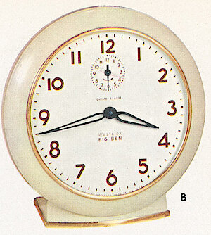 Westclox Big Ben Style 6 Chime Alarm Ivory Plain. 1955 Westclox Catalog -> 4