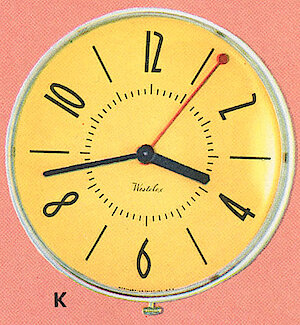 Westclox Prim Electric Wall Clock Yellow. 1955 Westclox Catalog -> 6