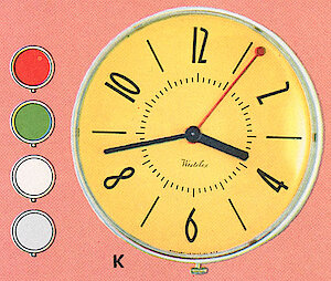 Westclox Prim Electric Wall Clock Red. 1955 Westclox Catalog -> 6