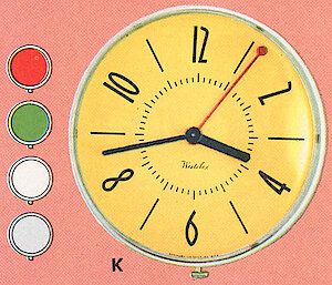 Westclox Prim Electric Wall Clock White. 1955 Westclox Catalog -> 6