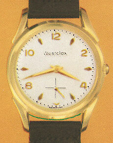 Westclox Shadow Thin Gold Color Waterproof Strap. 1958 Westclox Catalog; Westclox; La Salle; Illinois; Division of General Time Corporation -> 9