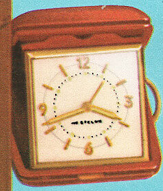 Westclox Travette Red 1959. 1959 Westclox Introductions; Westclox Division of General Time Corporation; and Columbia Time Products; La Salle - Peru; Illinois; USA. -> Travel Clocks