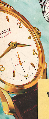 Westclox Shadow Thin Gold Color Waterproof Strap. 1959 Westclox Introductions; Westclox Division of General Time Corporation; and Columbia Time Products; La Salle - Peru; Illinois; USA. -> Man's wrist watches, 2