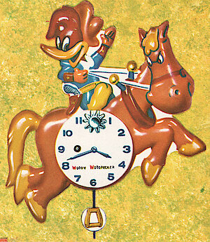 Westclox Woody Woodpecker Wall. 1959 Westclox Introductions; Westclox Division of General Time Corporation; and Columbia Time Products; La Salle - Peru; Illinois; USA. -> Woody Woodpecker 1