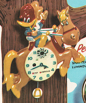 Westclox Woody Woodpecker Wall. 1959 Westclox Introductions; Westclox Division of General Time Corporation; and Columbia Time Products; La Salle - Peru; Illinois; USA. -> Woody Woodpecker 2