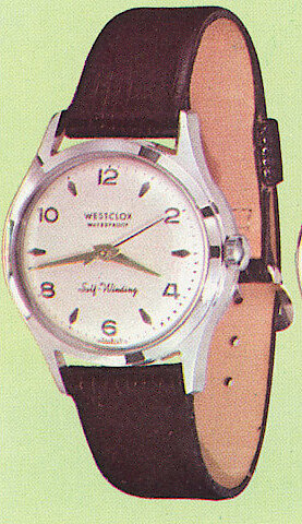 Westclox Lance Wrist Watch White Dial Black Strap. Westclox 1962 New Full Line Catalog -> 11