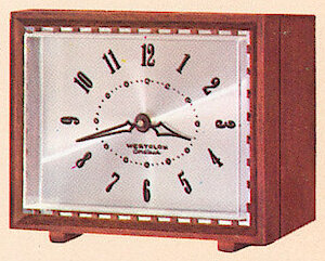 Westclox Sanford Mahogany Battery Clock. 1964 - 65 Westclox Catalog -> 19