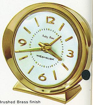 Westclox Baby Ben Deluxe Style 8 Brushed Brass Luminous. Westclox 1965 - 66 Catalog -> 2