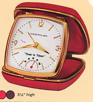 Westclox Time N Temp Travel Clock Brown. Westclox 1965 - 66 Catalog -> 25