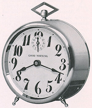 Westclox Good Morning Sleepmeter Style 1. Good Morning Alarm Clocks and Watches by Shapleigh Hardware Co., St. Louis, Missouri. -> 3-4