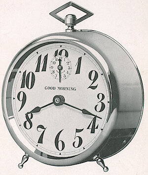 Westclox Good Morning Sleepmeter Style 1. Good Morning Alarm Clocks and Watches by Shapleigh Hardware Co., St. Louis, Missouri. -> Good Morning 2