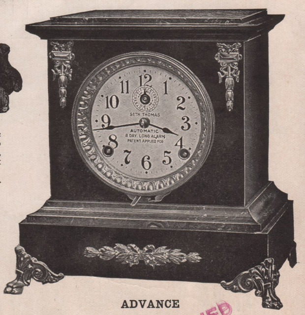 Seth Thomas Advance 8 Day Alarm 1909 - 1910 Seth Thomas Clock Company Catalog No. 675 -> 3