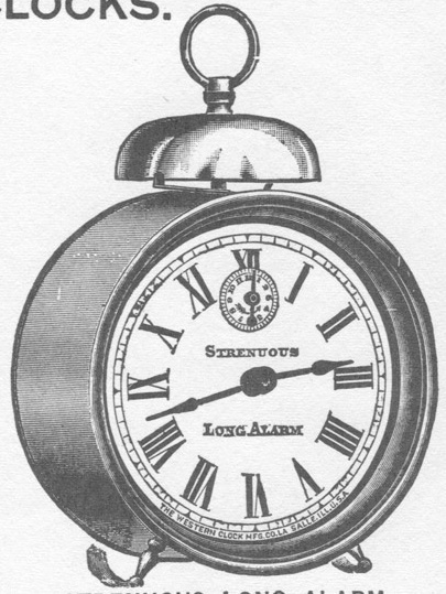 Westclox Strenuous Long Alarm Young & Co., Catalogue of Clocks, Illustrated & Priced, 1911 -> 72