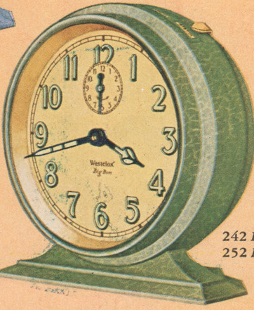 Westclox Big Ben Style 2 Green Crackle Non Luminous 1930 Westclox Color Brochure; Western Clock Company; La Salle; Illinois; USA -> 1930s-colors-3