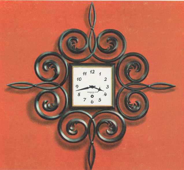 Westclox Scroll 8 Day Wall Clock Black Westclox 1960 Keywound and Electric Clocks Catalog -> 8