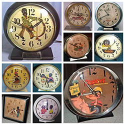 Collage of fake dial Westclox clocks