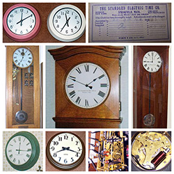 Collage of Standard Electric Time Co. master and secondary clocks