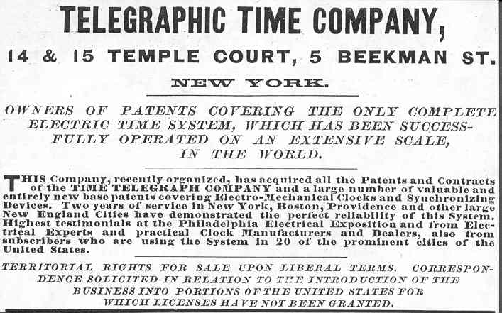 Advertisement of the Telegraphic Time Co.