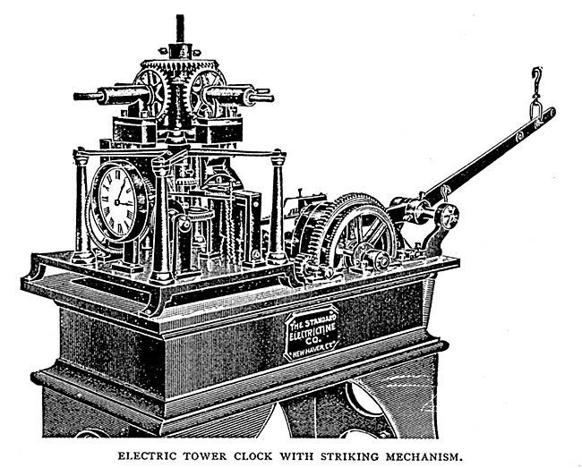 Electric tower clock with striking mechanism