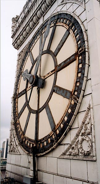 Exterior view of clock tower at the Vancouver Block, Vancouver, B. C., Canada