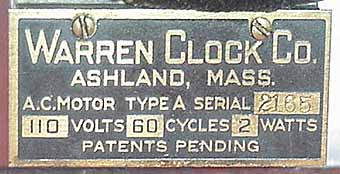 Nameplate serial number 2165 for type A motor.