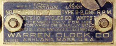 Nameplate  serial number 56967 of Warren Clock Company Tambour ca. 1924