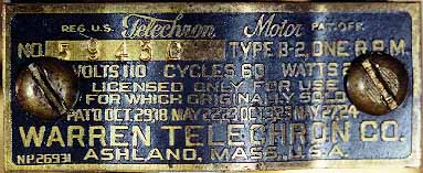 Warren Telechron nameplate with serial number 59430.