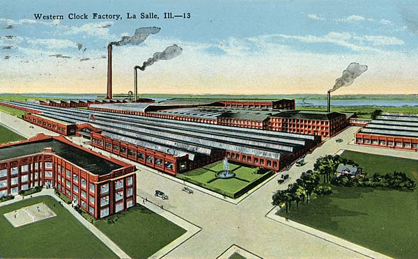 This post card of the Westclox factory is postmarked 1943