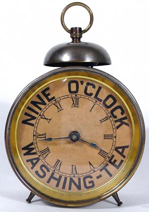 Front view of Nine O'clock washing tea clock