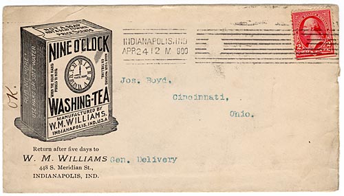 Envelope from W. M. Williams to Jos. Boyd, Cincinnati, general delivery.
