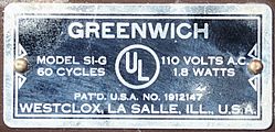 Nameplate on back of Greenwich Style 1a 