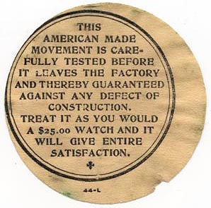 Label inside The American pocket watch